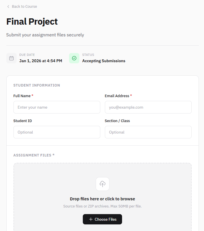 Student submission form